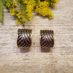 Gold and Silver Tone Chunky Half Moon Earrings